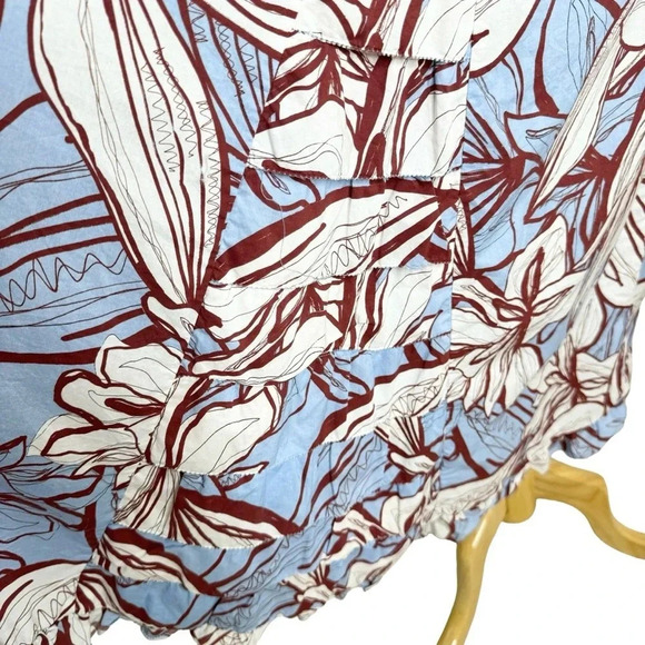 NICHOLAS Julie Cotton Floral Midi Dress Ruffle Detail and Pockets Blue Size 6 - Picture 9 of 14